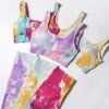 Women's Two Piece Pants Tie Dye Seamless Yoga Set Women Workout Gym Clothes Ribbed Legging Sets Womens Outfits