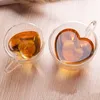 Originaliteit liefde hart cup glazen dubbele dek koffie met handvat mok thee vruchtensap water tumber hitte weerstand 7 5am2 f2