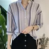 Blusas Mujer de Moda V-образным вырезом полосатый шифон блузка рубашка с коротким рукавом блузка женщины 3XL 4XL плюс размер блузки женщин Tops C922 210426