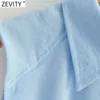 Zevity Women Simply Breasted Solid Color Kamizelka Bez Rękawów Koszula Koszula Biurowa Panie Pocket Bluzka Roupas Chic Chemise Topy LS9278 210603