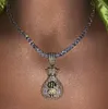 Collier en zircone cubique entièrement pavée pour femmes, pendentif de sac d'argent en Dollar glacé, Hip Hop, avec boîte de Tennis, chaîne 245y