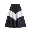 Women Midi Skirt Elastic Waist Empire Patchwork A Line Chiffon Casual Summer Navy White Side Tube S0234 210514