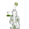 9 Inch Glas Bong Band Hookah Tube Heady Gree Purple Bongs Double Recycler 14mm Vrouwelijke Joint Water Pipes Propeller Percolater Olie DAB RIGS