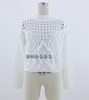 Kvinnors Tröjor Vit Hollow Out Höst Casual Tunna Kort Sticka Toppar O-Neck Female High Street Chic Jumpers