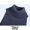 Женщины Мода Пустые Плечи вязаный свитер Винтаж высокой шеи с длинным рукавом женские пуловеры шикарные вершины 210507