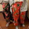 Nordostchina große Blumenhose Pfingstrose weiblich Boom Street Hose Hip-Hop-Leggings Liebhaber Studententrend 210526