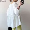 Kadınlar için Katı Şifon Gömlek Rahat Vintage Fener Kollu Kadın Beyaz Bluz Gevşek Pileli Tüm Maç Blusas 210519