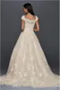 Oleg Cassini Vintage Cap Sleeve Wedding Dresses 2022 Modest Lace Applique Plus Size Country Sweep Train Bridal Dress