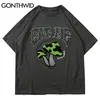 Gonthwid Tshirts Broderi Svamp Patchwork Kortärmad T-shirts Streetwear Hip Hop Harajuku Casual Cotton Loose Toppar 210707