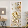Avrupa Tarzı Altın Takı Çiçekler Kapı Sticker Oturma Odası Yatak Odası Ev Dekorasyonu Duvar Kağıdı PVC Su Geçirmez Duvar Çıkartmaları Duvar Resimleri 210317