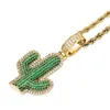 Topgrillz Iced Out Cactus Pendant Halsband Nyaste AAA Green Cubic Zircon Mäns Charms Halsband Mode Växt Hip Hop Smycken X0509