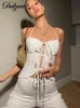 Dulzura Embroidery Lace Up Halter Crop Top Tanks Streetwear Party Club Festival Elegant 2022 Summer White Clothes Y220308