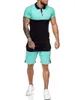 Ropa De Hombre 2020 Summer Sports Suit Color Matching Slim Casual Fashion Abbigliamento sportivo da uomo Pantaloncini a maniche corte Abbigliamento da uomo Y0310