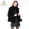 Whole full Pelt Rabbit Fur Coat Stand Collar Jacka Real Winter Women Fashion Waistcoat Natural 211110