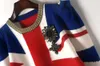 Kvinnors tröjor för Runway Designer Pullover 2021 Höst Vintertröja Kvinnor British Flag Jacquard Jersey Shrugged Badge Knit Jumper Tops