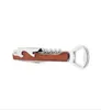 4 in 1 Wine and Beer Bottle Opener Wood Handle Hand-Held Deluxe Corkscrew Double Hinge