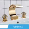 Torneira de bacia do banheiro dourado luxo para pia de embarcação cachoeira de guindaste quente e frio torneira de mixagem dual cristral