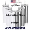 Amerikaanse voorraad 20oz Sublimatie Blanks Tumblers Mok Roestvrijstalen recht lege mokken Witte tuimelaar met deksel en stro voor warmteoverdracht DIY Gift koffiemok Bottlle 0115