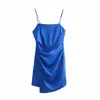 Abito estivo da donna in raso blu mini slip donna con volant sulla schiena cinturino asimmetrico orlo corto sexy party es 210519