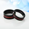 8mm Black Carbide Titanium Stainless Steel Thin Red Line Wedding Band Ring Men's Jewelry