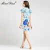 Verano elegante azul floral vestido corto mujer mariposa manga volante estampado animal fiesta vintage mini vestidos 210524