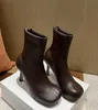Heel High Sheepskin 9cm Leather Shoes Knight Boots Square Tienes enkel laarsjes knie mode Romeinse ritsfeest bruiloftsgrootte 34-43 62459