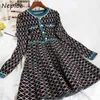 Neploe O Neck Long Sleeve Temperament Knit Dress Women High Waist Hip Bodycon A Line Vestidos Liggle Pattern Winter Robe 210423