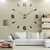 Grande horloge murale à Quartz 3D, grand miroir décoratif de cuisine en acrylique, autocollants surdimensionnés avec lettres, décoration de maison, DIY bricolage