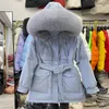 Parka da donna in piumino invernale da donna spesso caldo giacca con cappuccio in vera pelliccia di grandi dimensioni 90% cappotto in anatra bianca con soprabito con cintura Guin22