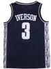 NCAA Mens Georgetown Hoyas Iverson College Allen Basketball Jersys 3 AI University 착용 크기 S-2XL 빠른 배송