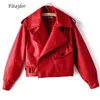 FITAYlor jesień kobiety faux skórzana kurtka PU motocykl rowerzysta Red Coat Turndown Collar Loose Streetwear Black Punk Outerwear 211118