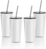 16oz Tapered Sublimation Blank White Tumbler Stainless Steel Coffee Travel Tea Wine Mugs with Metal Straw and Lid FY5074