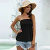 Femme Bustier Été Blanc Plage T-shirt Bohême Sans Manches Solide T-shirts Femmes Sexy Enveloppé Poitrine Noir Tops Plus Taille Y0629