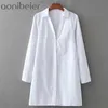 Mode vår sommar långärmad kvinna vit skjorta klänning kvinnlig mini tunika med avtagbar PU midja korsett 210604