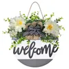 Garden Welcome Sign Wood Flower Wreath Spring Wedding Hanging Front Door Sign Welcome Wall Sign Home pendant Decoration Wreaths Q0812