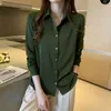 Korean Office Lady Style Blouse Women Autumn Solid Silk Long Sleeve Women's Blouse Satin Single-breasted Loose Shirts 11053 210518