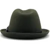 Wide Brim Hattar Mäns Vinter Höst Vit Feminino Felt Fedora Hat för Gentleman Wool Bowler Homburg Jazz Storlek 56-58cm