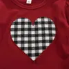 1-6Y San Valentino Ragazze Abiti Toddler Kid Neonata Cuore Abbigliamento T shirt Plaid Flare Pantaloni Bambini Costumi 210515