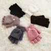 Pair Women Girls Autumn Soft Fleece Gloves For Ladies Winter Warm Flip Cap Mittens Half Finger Wrist Glovers Gifts Five Fingers