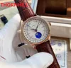 Moonphase ساعة رسمية بيضاء التلقائي رجالي ووتش روز الذهب حالة براون أسود جلد طبيعي حزام الياقوت ساعات ذاتية العناية الذاتية