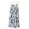 Women Summer Chiffon Skirt Stretch High Waist Floral Long Femme Elegant Faldas Jupe Saia Boho Pleated 210529