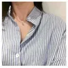 Vårkvinnor Klänningar Plus Storlek Lös Medium Längd Klänning Damens Elegant Casual Striped Shirt Klänning Singel Breasted 8777 50 210527