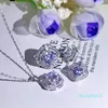 Iskrzasty na żywo luksusowy zestaw biżuterii 925 Sterling Silver Round Cut Moissanite CZ Diamentowe Gemstones Pierścień Naszyjnik Stud Kolczyk Lover Prezent 798 R2