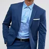 2 шт. Бизнес мужские костюмы для свадьбы Slim Fit Blue Groom Tuxedo с пикированным отворотом пользовательских человек модный костюм набор брюк х0909