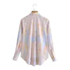 Primavera Mulheres Verão Tie-tingido blusa manga longa tops e blusas vintage mulheres camisas blusas roupá feminina 210520