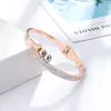 Bangle Fashion Three Colors Smooth Stainless Steel Ball Half Crystal Bracelet For Woman Love Wedding Gift Jewelry Wholesale Melv22