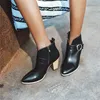 Winter Ankle Boots Women Buckle Thick High Heel Short PU Leather Zipper Pointed Toe Shoes Ladies Fall Plus Size 210517