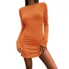Casual Dresses Women Sexy Tie-up Backless Dress Solid Color Round Neck Long Sleeve Slit Bodycon Autumn Tight High Waist Wrap Hip