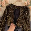 Sexy Hollow Out Sequin Blouse Women O-Neck Open Back Bandage Tops Elegant Black/Red Bling Club Party Shirt Autumn Fashion 210326