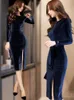 Günlük Elbiseler 2022 Sonbahar Kış Kore Moda kadın Altın Kadife Çanta Kalça Elbise Kadın Uzun Kollu Yüksek Bel Bayanlar Kemer